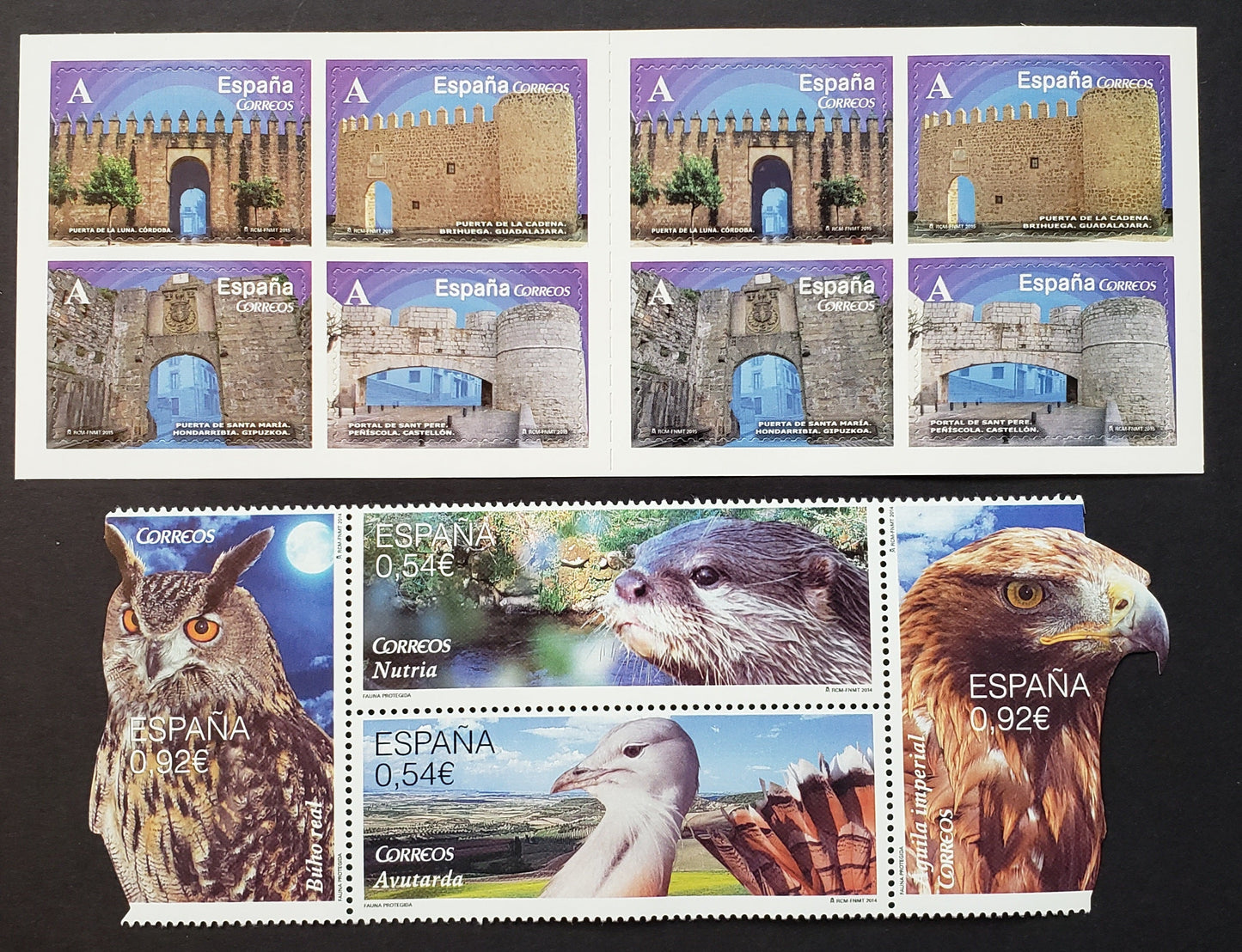 Lot 64 Spain SC#4005/4010e 2014-2015 Protected Animals / Gates Issues, A VFNH Block Of 4 And Booklet Of 8, Click on Listing to See ALL Pictures, 2017 Scott Cat. $11.75