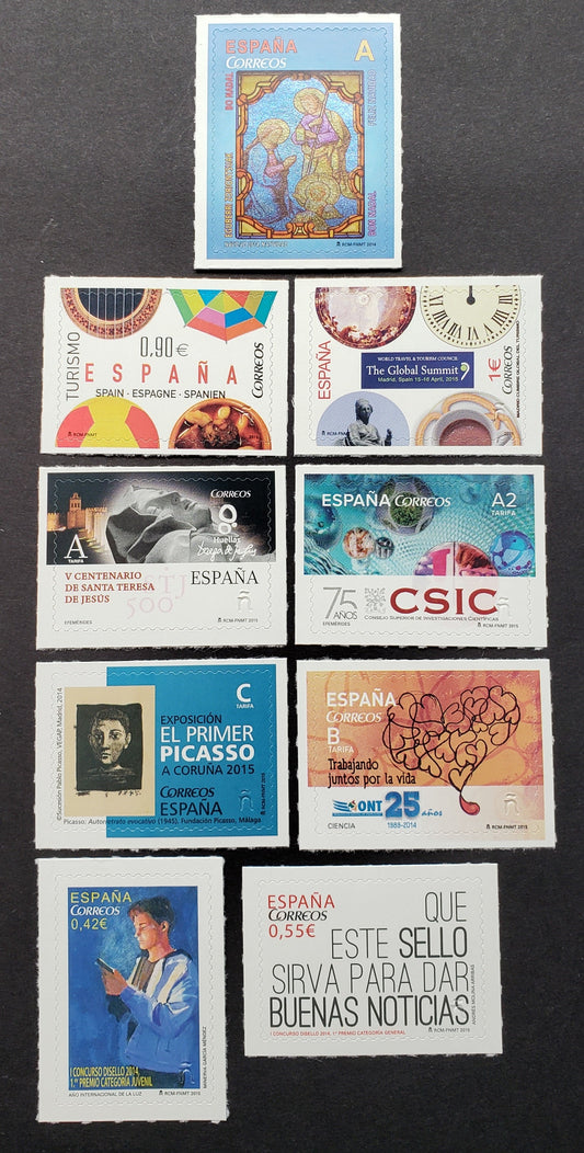 Lot 65 Spain SC#4008/4018 2014-2015 Christmas / Stamp Design Contest Winners Issues, 9 VFNH Singles, Click on Listing to See ALL Pictures, 2017 Scott Cat. $14.35