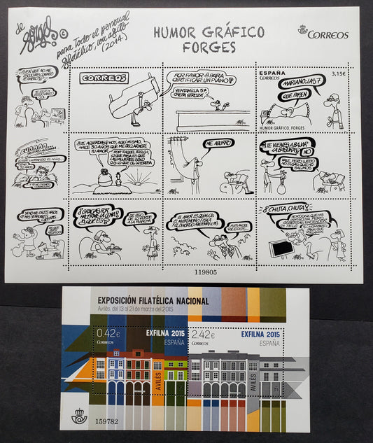 Lot 69 Spain SC#4002/4036 2014-2015 Cartoons By Forges / Exfilna Issues, A VFNH Sheet Of 1 + 8 Labels And A Sheet Of 2, Click on Listing to See ALL Pictures, 2017 Scott Cat. $14.5