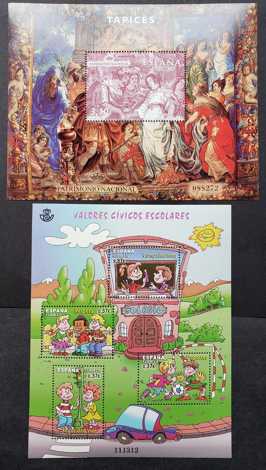 Lot 70 Spain SC#3905/3927 2013 Tapestry / Civic Values For Children Issues, A VFNH Sheet Of 1 And A Sheet Of 4, Click on Listing to See ALL Pictures, 2017 Scott Cat. $14.25