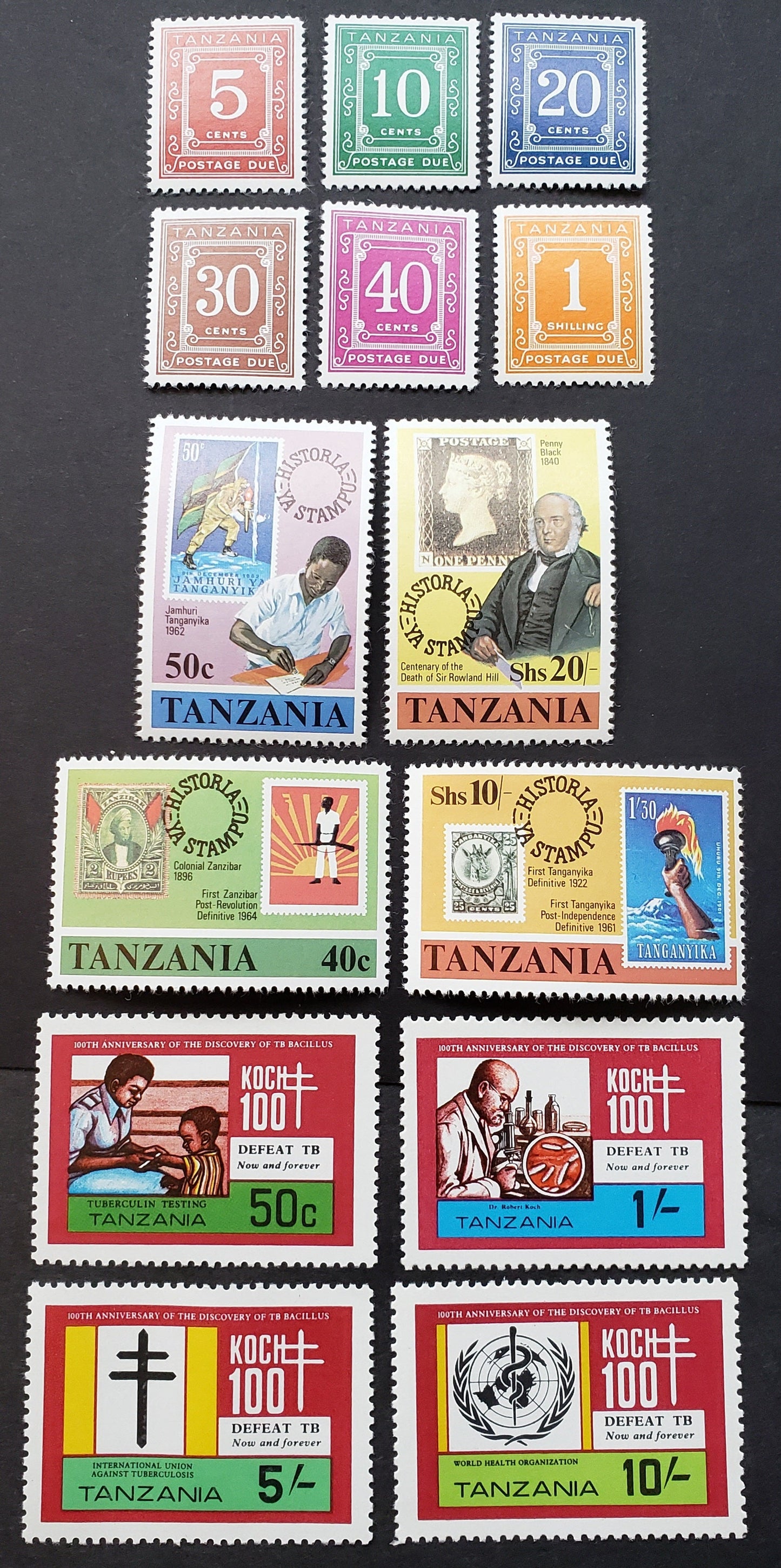 Lot 76 Tanzania SC#J1/216 1980-1982 Postage Due / Bacillus Centenary Issues, 14 VFNH Singles, Click on Listing to See ALL Pictures, 2017 Scott Cat. $10.15