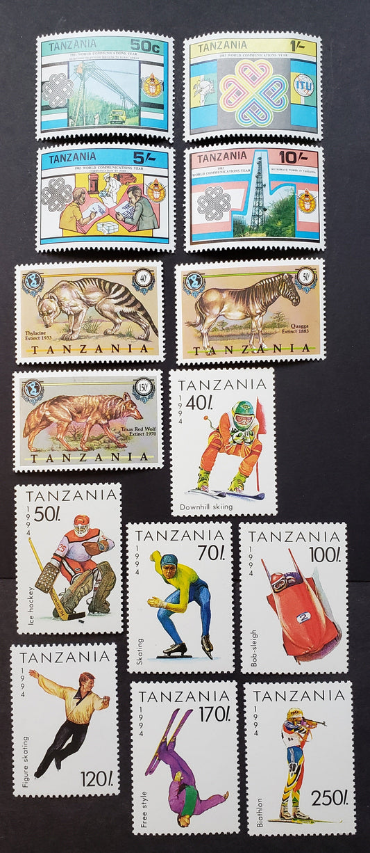 Lot 77 Tanzania SC#229/1207 1983-1994 World Communications Year / Winter Olympics Issues, 14 VFNH Singles, Click on Listing to See ALL Pictures, 2017 Scott Cat. $14.85