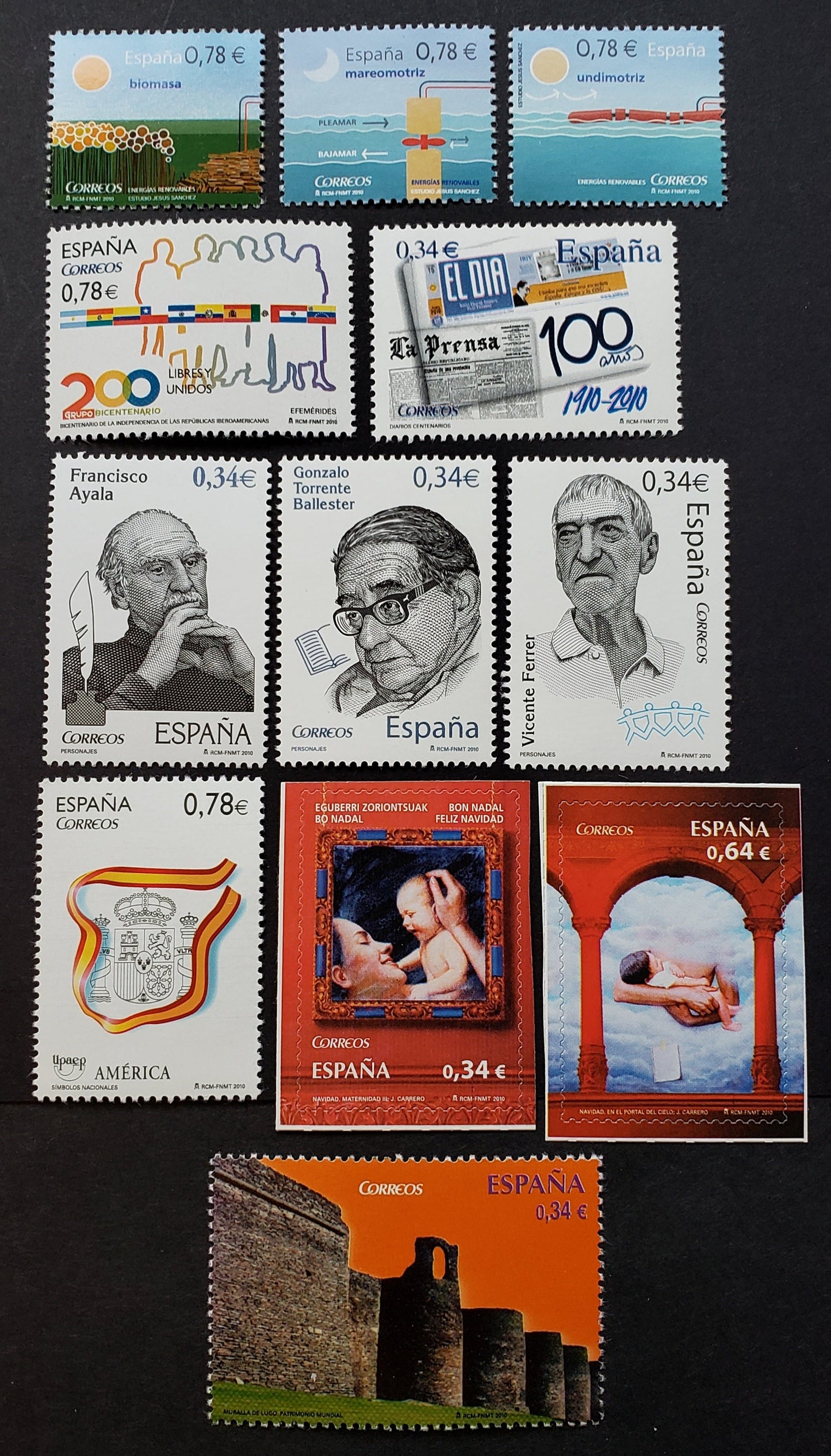 Lot 8 Spain SC#3739/3758 2010 UNESCO / Christmas Issues, 12 VFNH Singles, Click on Listing to See ALL Pictures, 2017 Scott Cat. $18.2