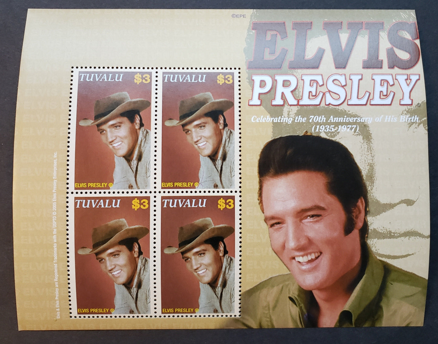 Lot 1 Tuvalu SC#986var 2006 Elvis Presley Issue, A VFNH Sheet Of 4, Click on Listing to See ALL Pictures, 2022 Scott Classic Cat. $18