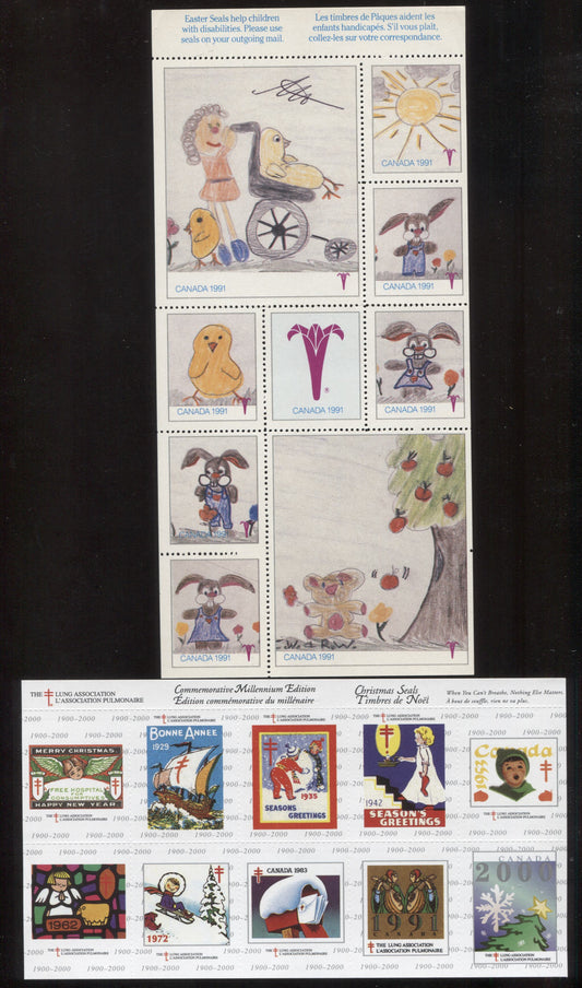 Canada #WX99  Multicoloured Various Designs, 1991, 2000 Christmas & Easter Seal Issue, 2 VFNH Sheets Of 9 & 10