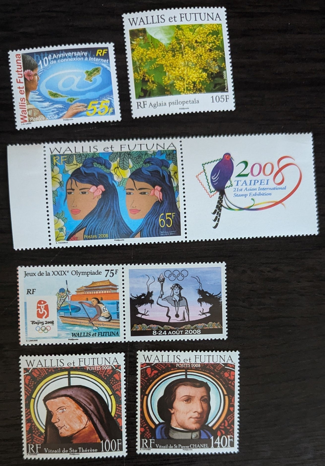 Lot 107 Wallis & Futuna SC#647/658 2008 Connection to the Internet, 10th Anniv - Christmas Issues, 6 VFNH Singles & Pairs, Click on Listing to See ALL Pictures, 2017 Scott Cat. $14