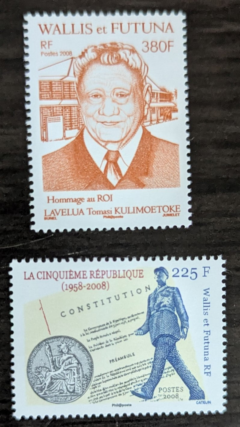 Lot 108 Wallis & Futuna SC#654/664 2008 King Tomasi Kilumoetoke II - 5th French Republic, 50th Anniv Issues, 2 VFNH Singles, Click on Listing to See ALL Pictures, 2017 Scott Cat. $14.75