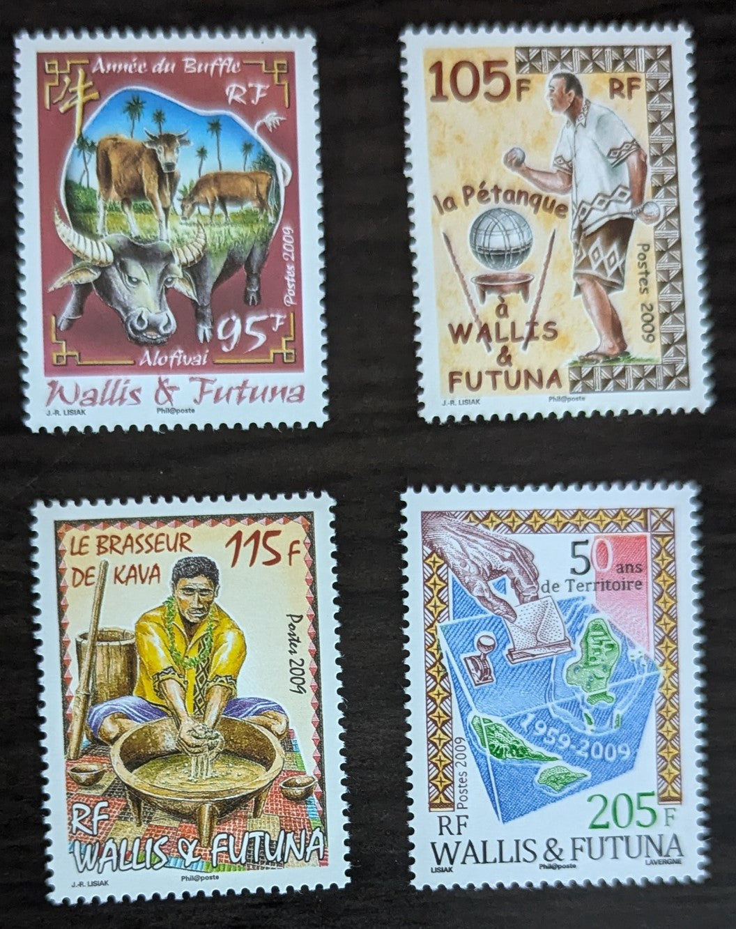 Lot 115 Wallis & Futuna SC#673/679 2009 New Years (Ox) - Wallis & Futuna Islands as French Overseas territory, 50th Anniv Issues, 4 VFNH Singles, Click on Listing to See ALL Pictures, 2017 Scott Cat. $12.75