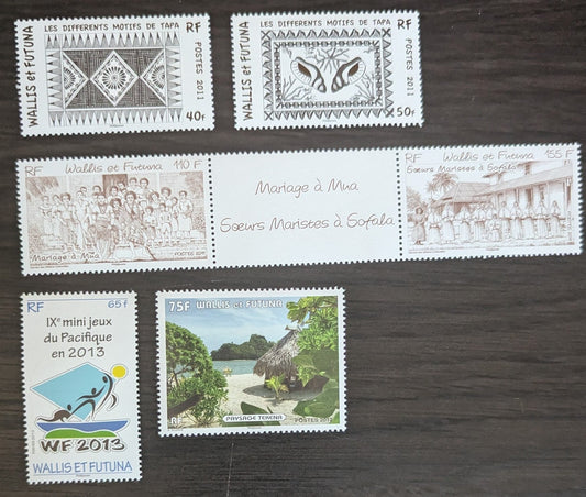 Lot 127 Wallis & Futuna SC#700/705 2011-2012 Tapa Cloth Designs - Tekena Issues, 5 VFNH Singles & Pair+Label, Click on Listing to See ALL Pictures, 2017 Scott Cat. $11.6