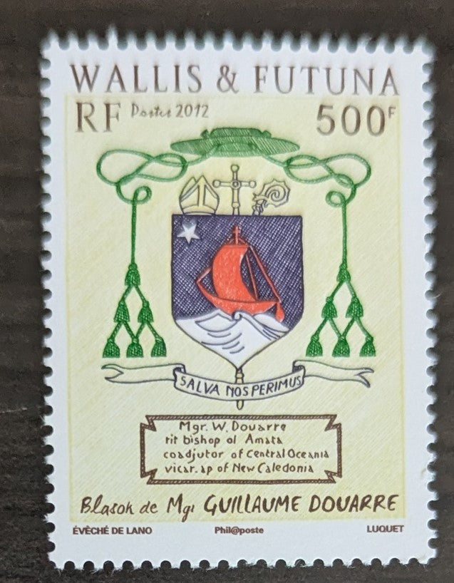 Lot 130 Wallis & Futuna SC#715 500fr Multicolored 2012 Arms of Bishop Guillaume Douarre Issue, A VFNH Single, Click on Listing to See ALL Pictures, 2017 Scott Cat. $11