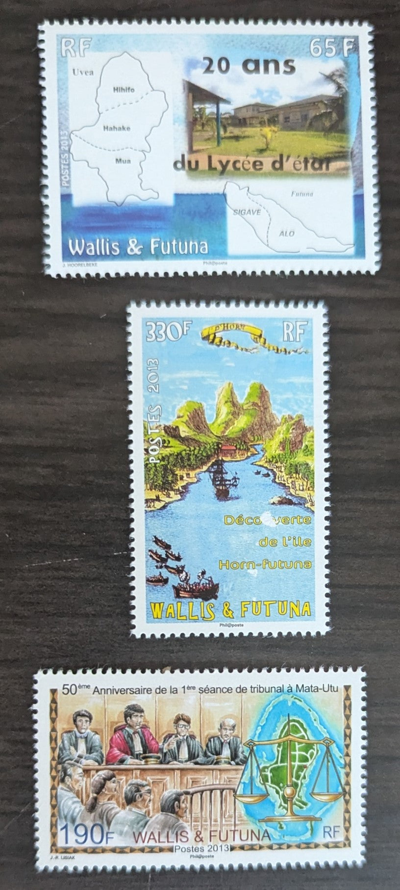 Lot 132 Wallis & Futuna SC#723-725 2013 State High School, 20th Anniv - Discovery of Horn Island, 400th Anniv Issues, 3 VFNH Singles, Click on Listing to See ALL Pictures, 2017 Scott Cat. $13.15