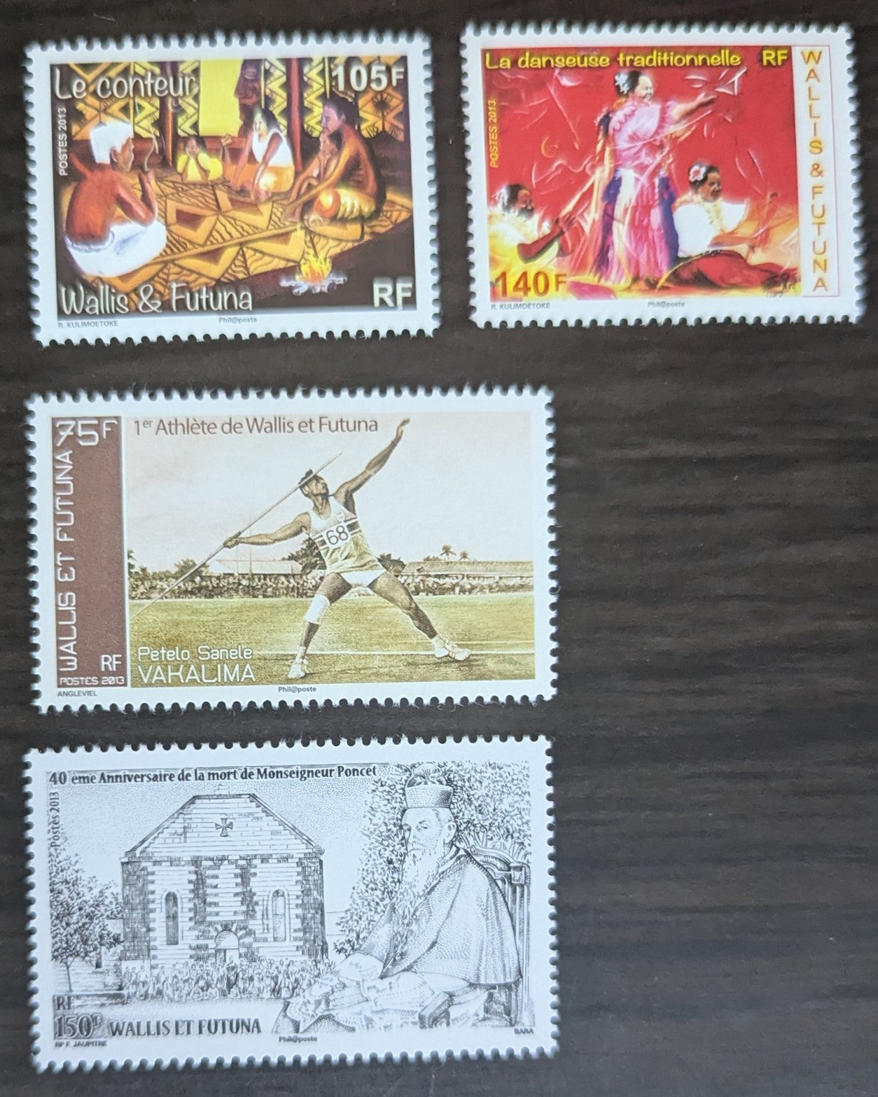 Lot 135 Wallis & Futuna SC#726/731 2013 Traditional Dancers - Bishop Alexandre Poncet Issues, 3 VFNH Singles, Click on Listing to See ALL Pictures, 2017 Scott Cat. $10.9