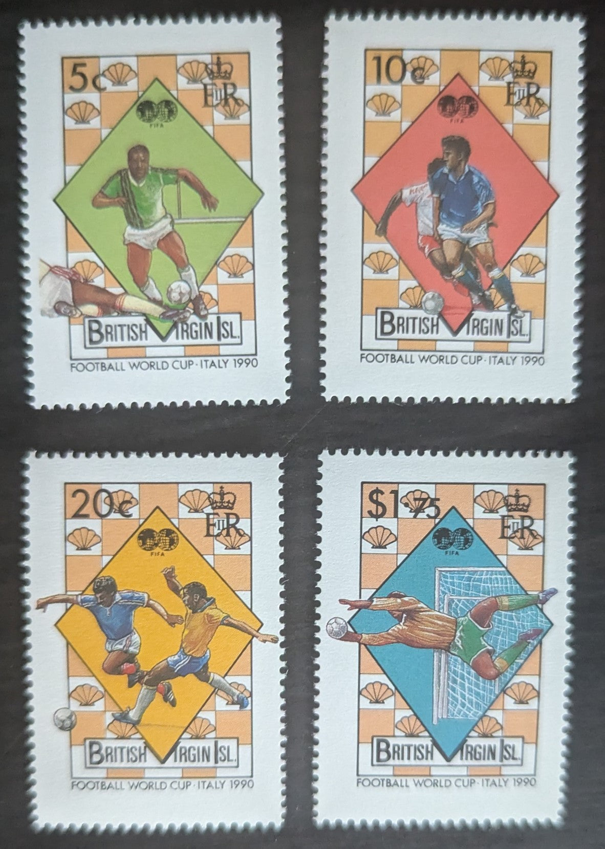 Lot 13 Virgin Islands SC#651-654 1989 World Cup Soccer Championships, Italy Issue, 4 VFNH Singles, 2017 Scott Cat. $13.05