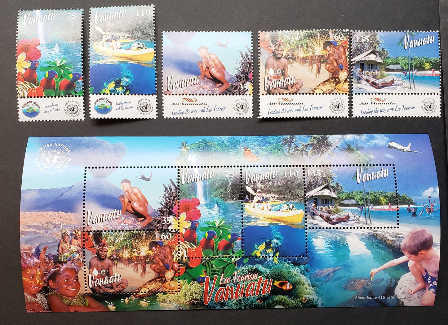 Lot 151 Vanuatu SC#793/798 2002 Intl. Year Of Ecotourism Issue, 5 VFNH Singles And A Sheet Of 5, Click on Listing to See ALL Pictures, 2017 Scott Cat. $17.5