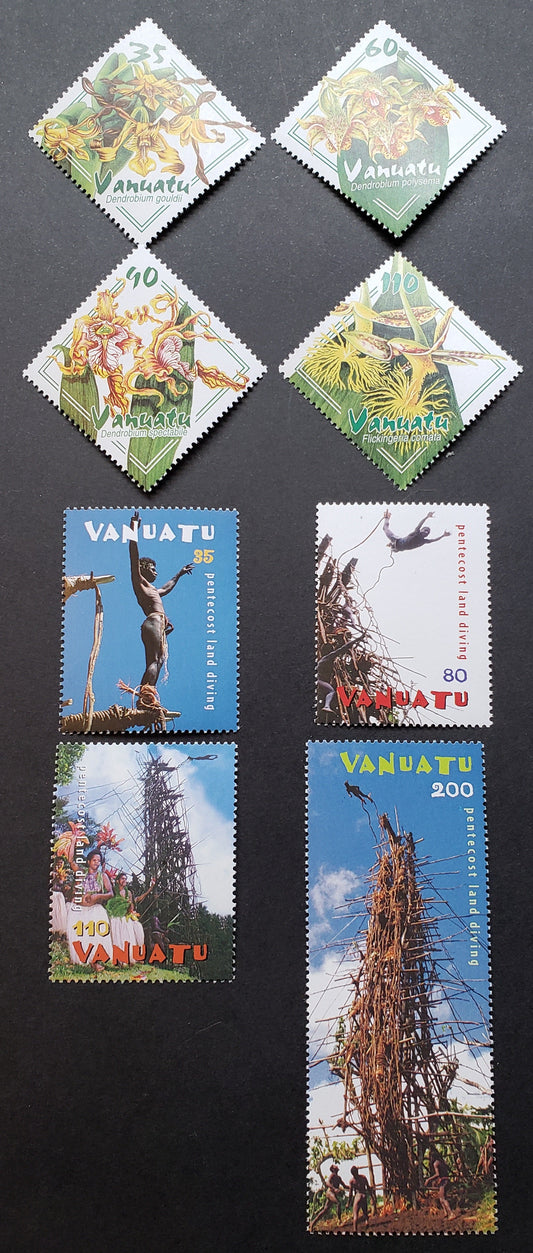 Lot 153 Vanuatu SC#816/827 2002-2003 Orchids / Pentecost Island Land Divers Issues, 8 VFNH Singles, Click on Listing to See ALL Pictures, 2017 Scott Cat. $15.75