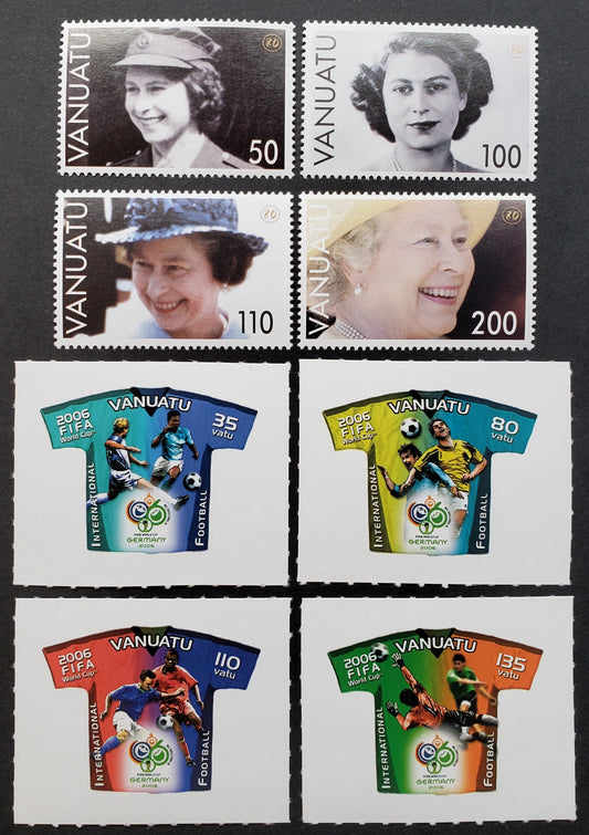 Lot 158 Vanuatu SC#880/889 2006 Queen Elizabeth II, 80th Birthday / World Cup Soccer Championships Issues, 8 VFNH Singles, Click on Listing to See ALL Pictures, 2017 Scott Cat. $15.5