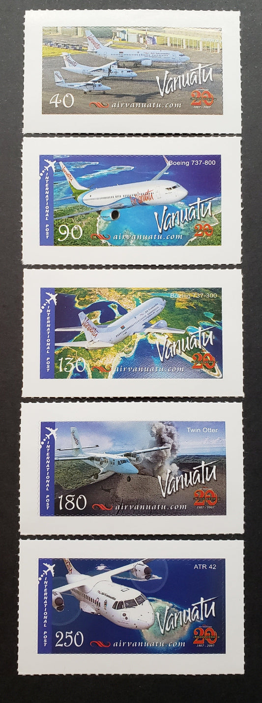 Lot 165 Vanuatu SC#937/941 2007-2008 Air Vanuatu Issue, 5 VFNH Singles, Click on Listing to See ALL Pictures, 2017 Scott Cat. $13.25