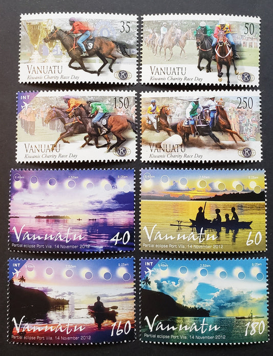 Lot 175 Vanuatu SC#1038/1045 2012 Kiwanis Charity Race Day / Partial Solar Eclipse Issues, 8 VFNH Singles, Click on Listing to See ALL Pictures, 2017 Scott Cat. $20.25