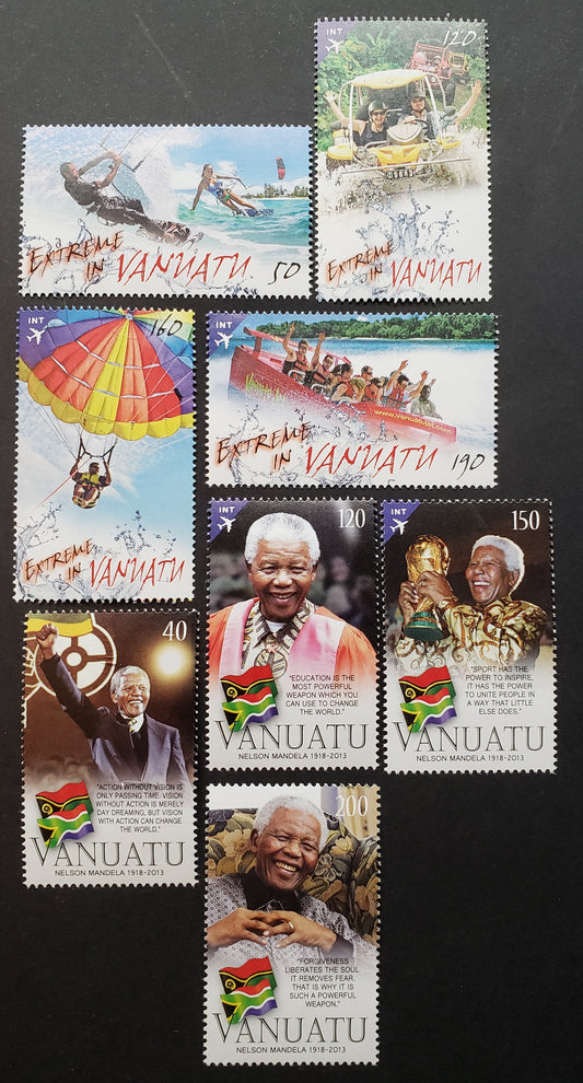 Lot 181 Vanuatu SC#1079/1086 2014 Extreme Sports / Nelson Mandela Issues, 8 VFNH Singles, Click on Listing to See ALL Pictures, 2017 Scott Cat. $21