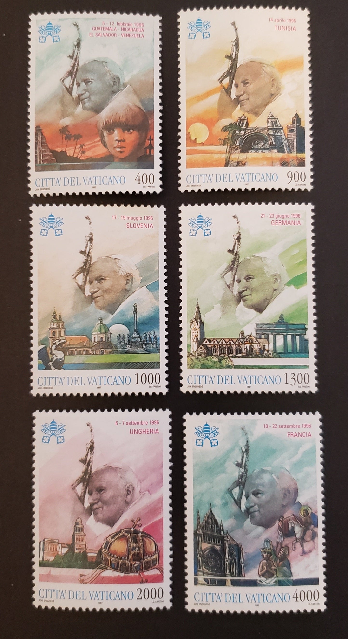 Lot 192 Vatican City SC#1056/1061 1997 Travels Of Pope John Paul II Issue, 6 VFNH Singles, Click on Listing to See ALL Pictures, 2017 Scott Cat. $14