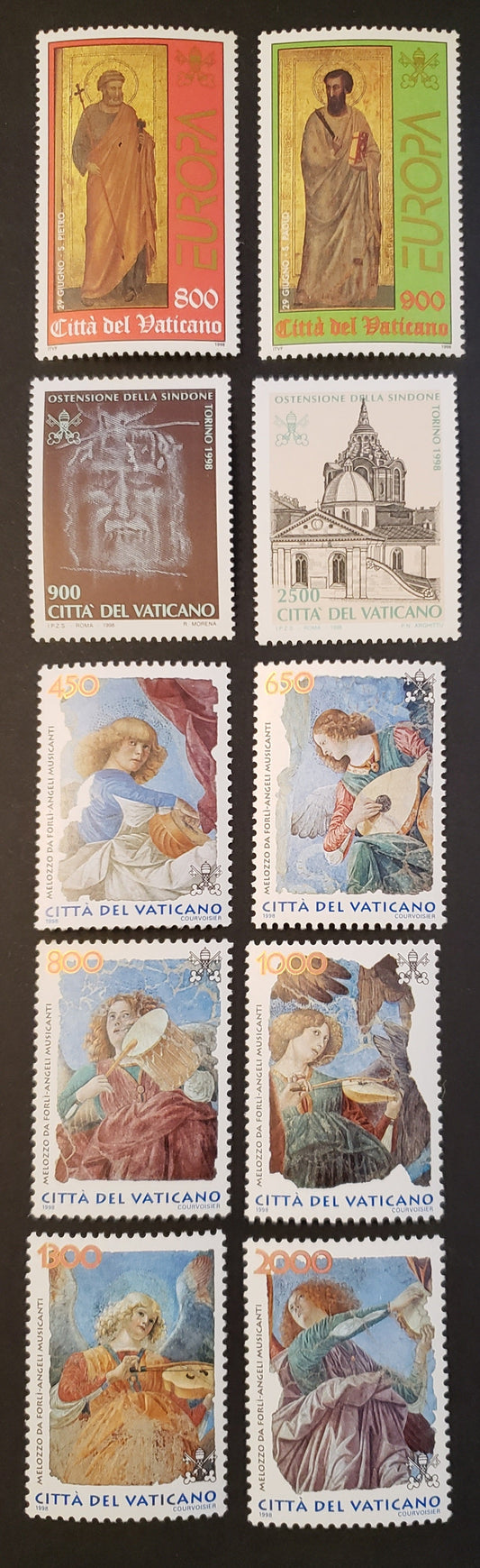 Lot 193 Vatican City SC#1063/1080 1998 Europa / Angels Issues, 10 VFNH Singles, Click on Listing to See ALL Pictures, 2017 Scott Cat. $14.35