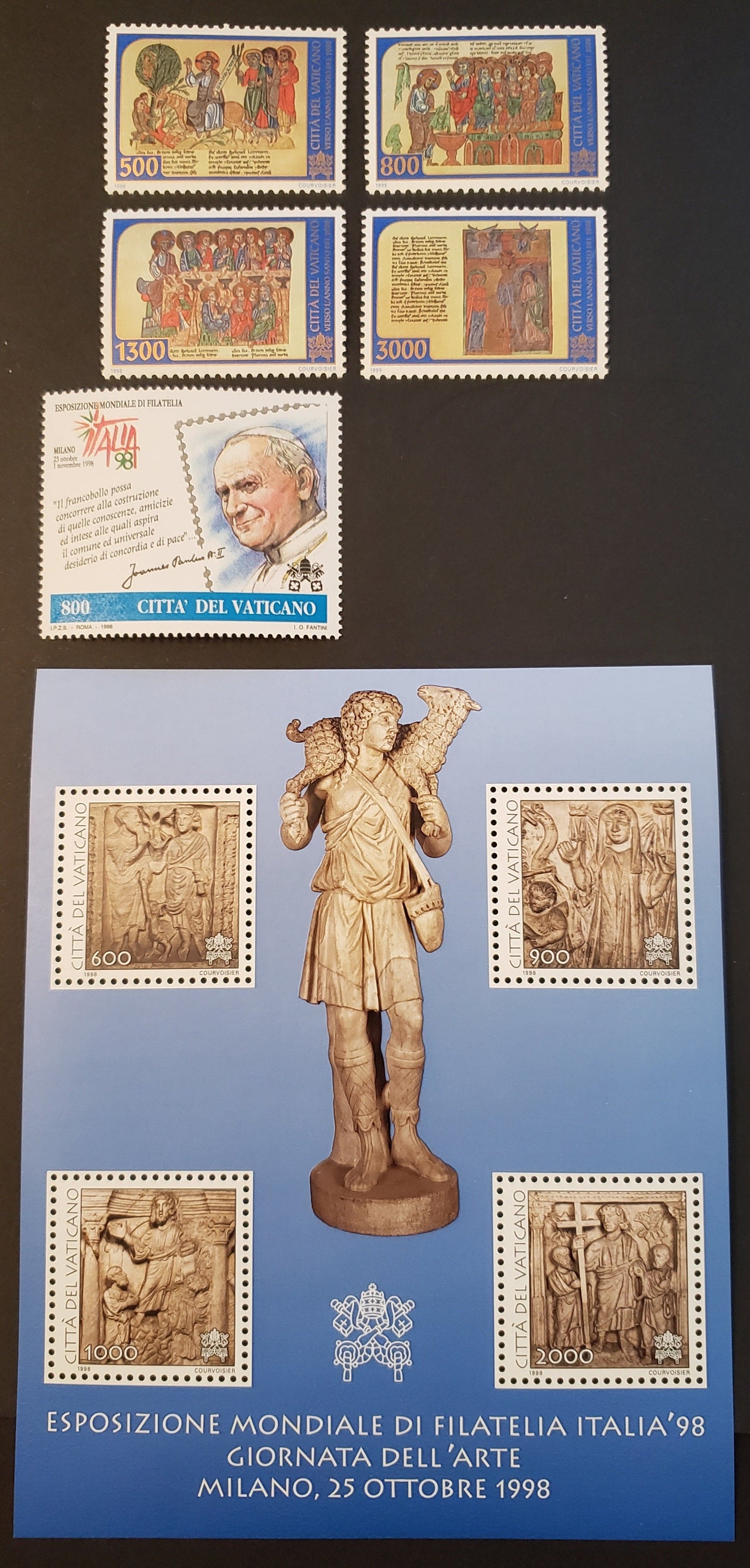 Lot 194 Vatican City SC#1081/1087 1998 Episodes From The Life Of Christ / Italia '98 Issues, 5 VFNH Singles And A Sheet Of 4, Click on Listing to See ALL Pictures, 2017 Scott Cat. $14.65