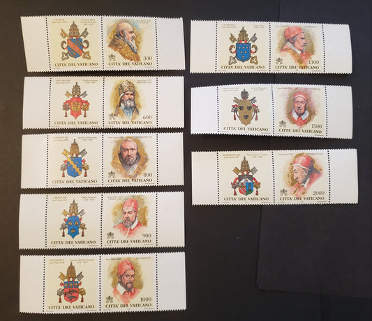 Lot 196 Vatican City SC#1095/1102 1999 Popes Of The Holy Years Issue, 8 VFNH Singles With Labels, Click on Listing to See ALL Pictures, 2017 Scott Cat. $17.05