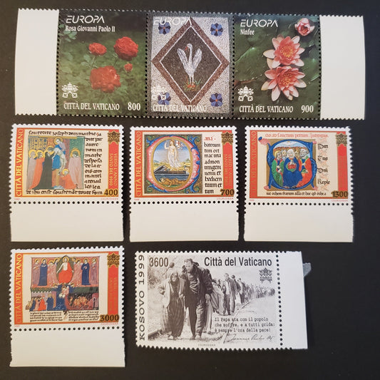 Lot 198 Vatican City SC#1104a/1117 1999 Europa / Kosovo Issues, 5 VFNH Singles And A Pair With Label, Click on Listing to See ALL Pictures, 2017 Scott Cat. $14.1