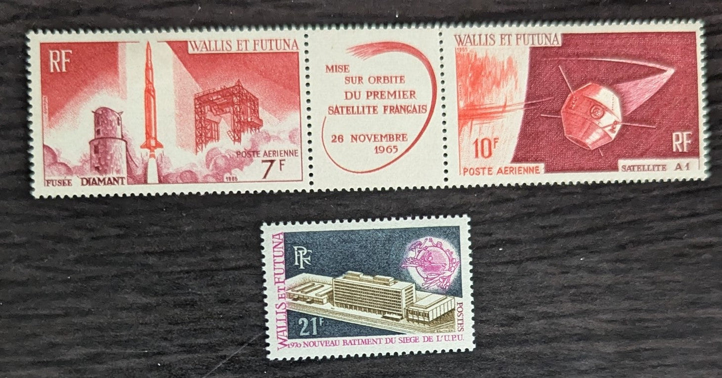 Lot 19 Wallis & Futuna SC#173/C23a 1966-1970 UPU Headquarters - French Satellite A-1 Issues, 2 VFOG/NH Single & Pair, Click on Listing to See ALL Pictures, 2017 Scott Cat. $13.75