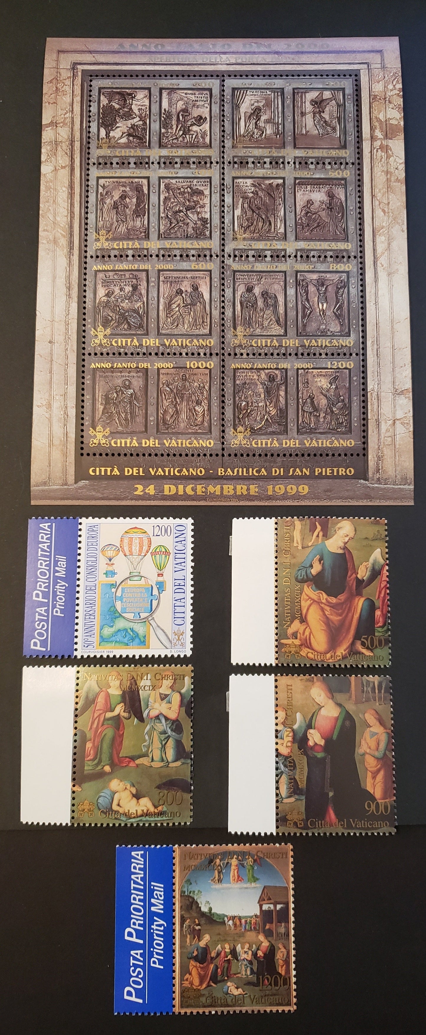 Lot 200 Vatican City SC#1123/1136 1999 Council Of Europe / Holy Door Issues, 5 VFNH Singles And A Sheet Of 8, Click on Listing to See ALL Pictures, 2017 Scott Cat. $16.75