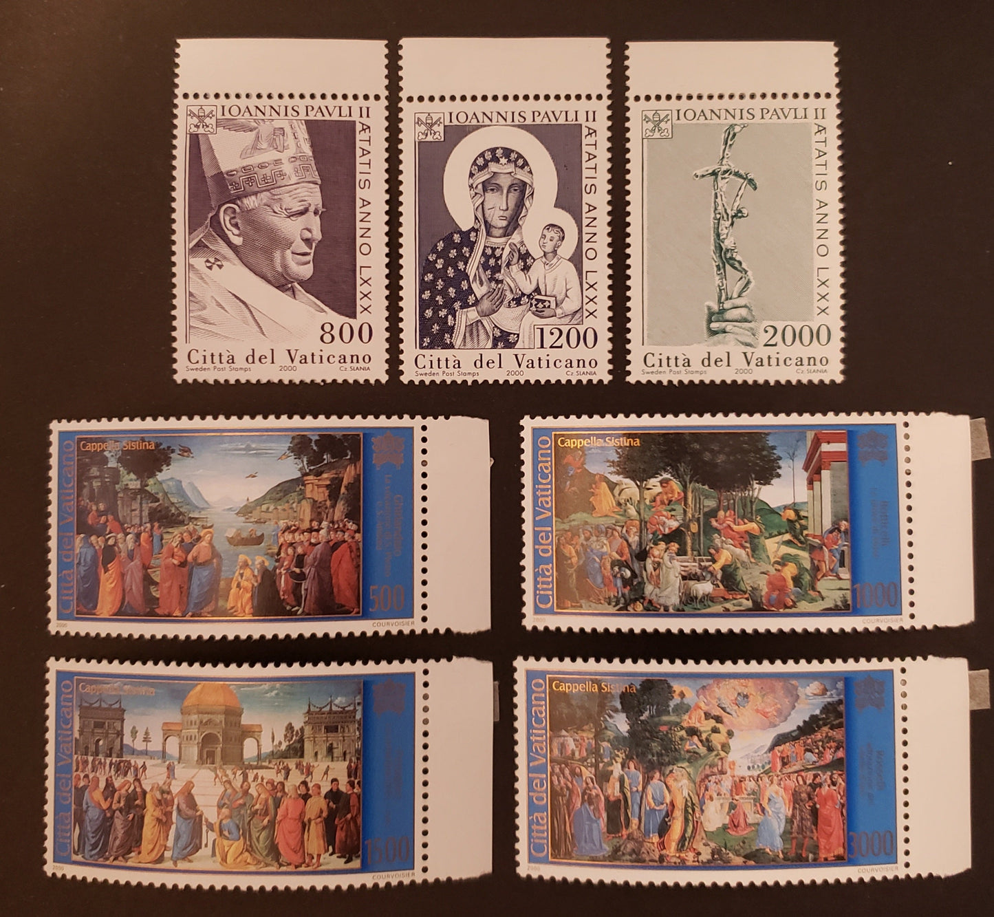 Lot 203 Vatican City SC#1153/1159 2000 Pope John Paul II 80th Birthday / Restored Sistine Chapel Frescoes Issues, 7 VFNH Singles, Click on Listing to See ALL Pictures, 2017 Scott Cat. $15.5