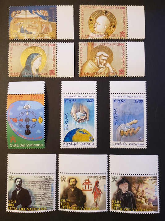 Lot 205 Vatican City SC#1168/1184 2000-2001 Christmas /Giuseppe Verdi Issues, 10 VFNH Singles, Click on Listing to See ALL Pictures, 2017 Scott Cat. $18