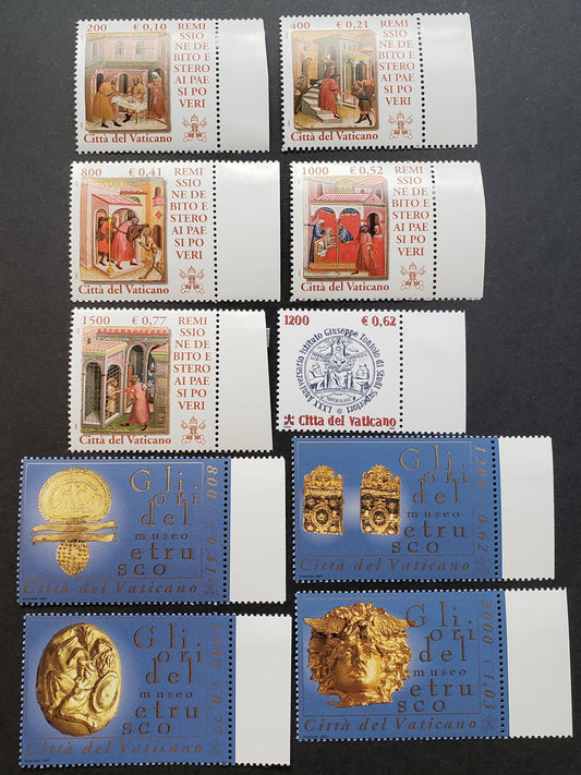 Lot 207 Vatican City SC#1191/1200 2001 Remission Of Debts Of Poor Countries / Etruscan Museum Gold Objects Issues, 10 VFNH Singles, Click on Listing to See ALL Pictures, 2017 Scott Cat. $15