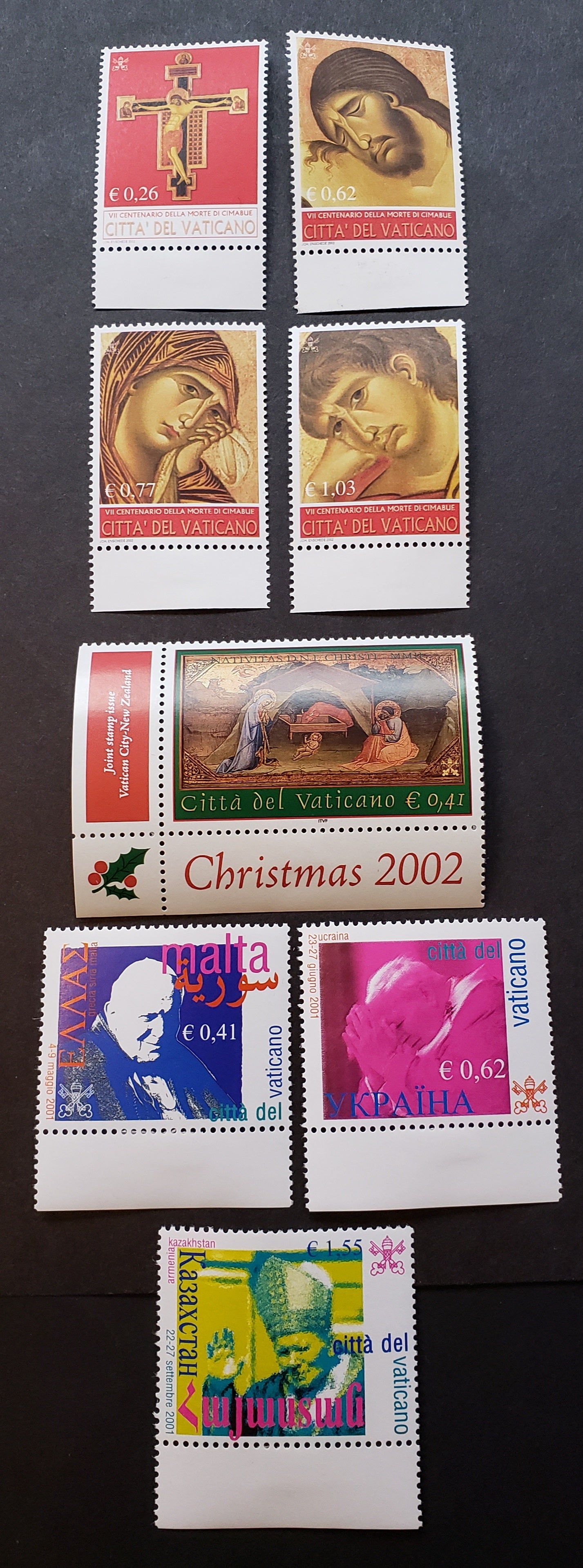 Lot 212 Vatican City SC#1228/1235 2002 Cimabue / Travels Of Pope John Paul II Issues, 8 VFNH Singles, Click on Listing to See ALL Pictures, 2017 Scott Cat. $13.5