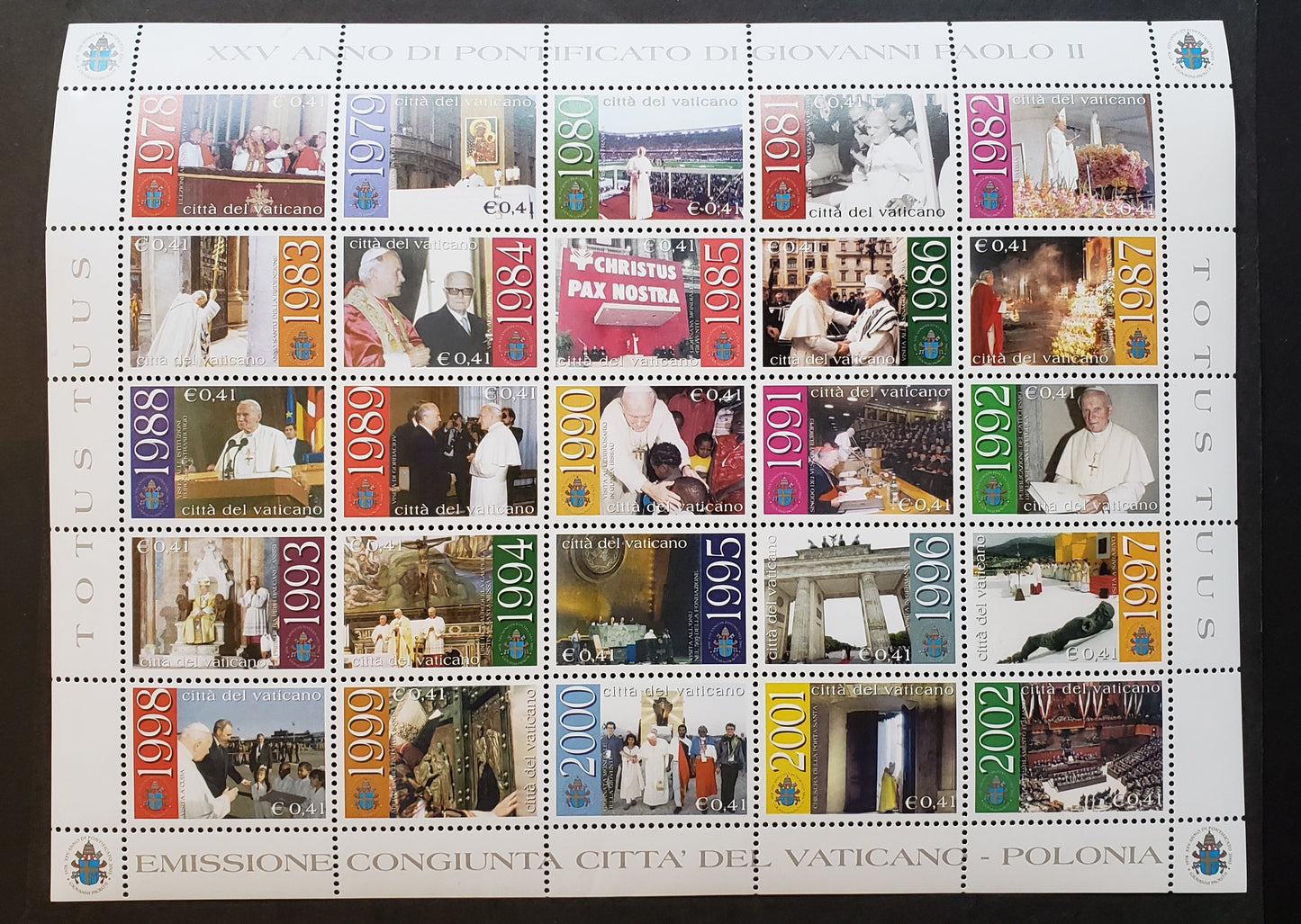 Lot 213 Vatican City SC#1236 2003 Pontificate Of John Paul II Issue, A VFNH Singles, Click on Listing to See ALL Pictures, 2017 Scott Cat. $27.5