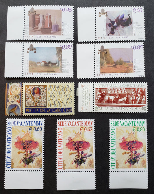 Lot 219 Vatican City SC#1286/1294 2004-2005 Contemporary Religious Art In Vatican Museum Collection / Arms Of St. Peter Issues, 9 VFNH Singles, Click on Listing to See ALL Pictures, 2017 Scott Cat. $19.45