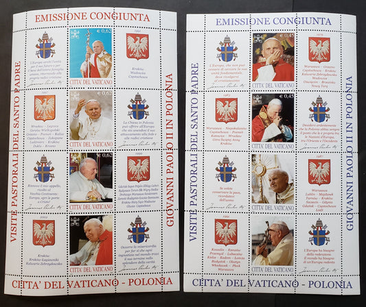 Lot 222 Vatican City SC#1264/1265 2004 Papal Visits To Poland Issue, 2 VFNH Sheets Of 4 Plus Labels, Click on Listing to See ALL Pictures, 2017 Scott Cat. $13