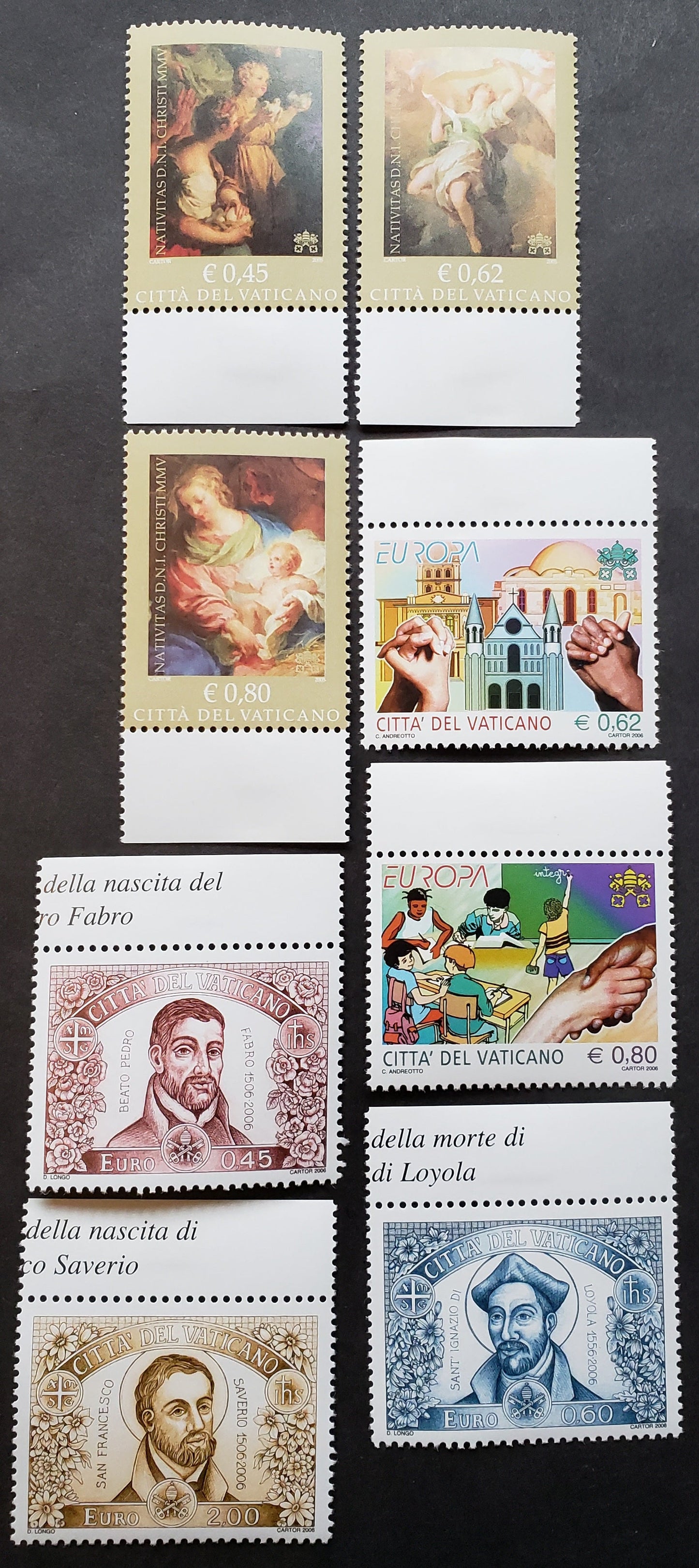 Lot 227 Vatican City SC#1317/1324 2005-2006 Christmas / Jesuits Issues, 8 VFNH Singles, Click on Listing to See ALL Pictures, 2017 Scott Cat. $15.75