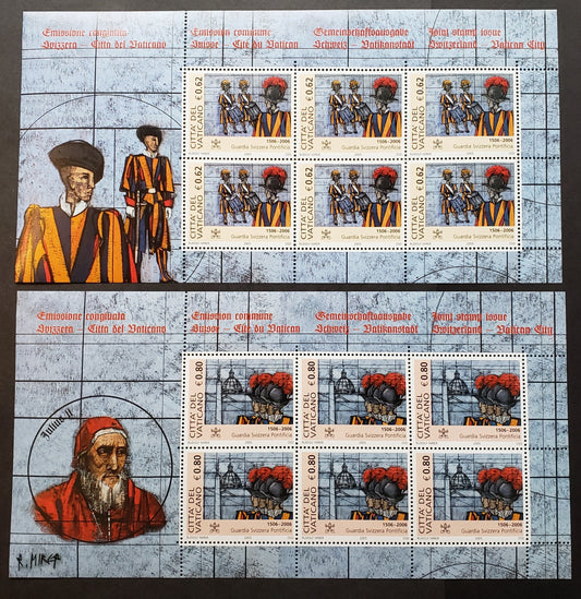 Lot 228 Vatican City SC#1315var/1316var 2005 Swiss Papal Guards Issue, 2 VFNH Sheets Of 6, Click on Listing to See ALL Pictures, 2017 Scott Cat. $21