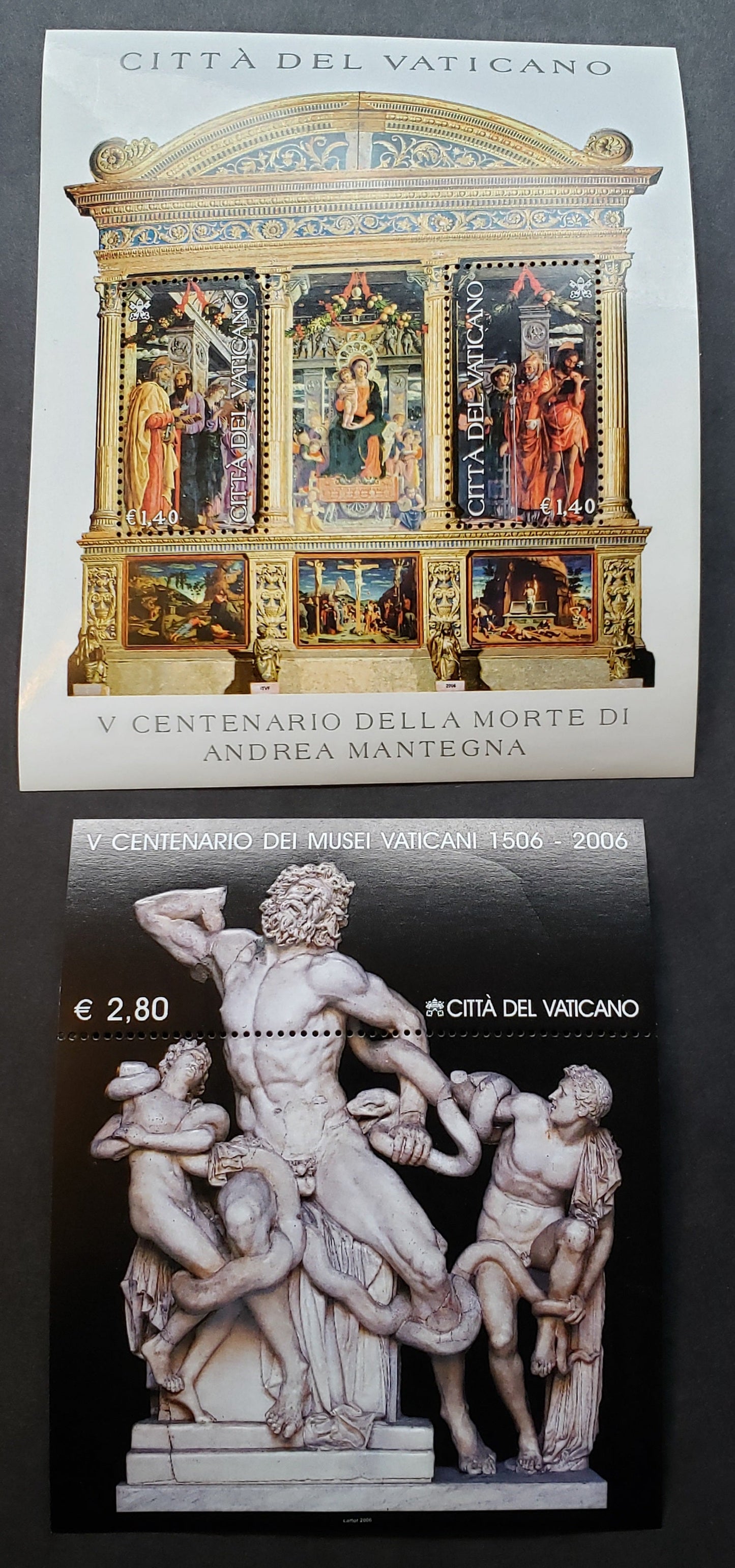 Lot 233 Vatican City SC#1328/1341 2006 Andrea Mantegna / Vatican Museum Issues, A VFNH Sheet Of 2 And A Souvenir Sheet, Click on Listing to See ALL Pictures, 2017 Scott Cat. $15