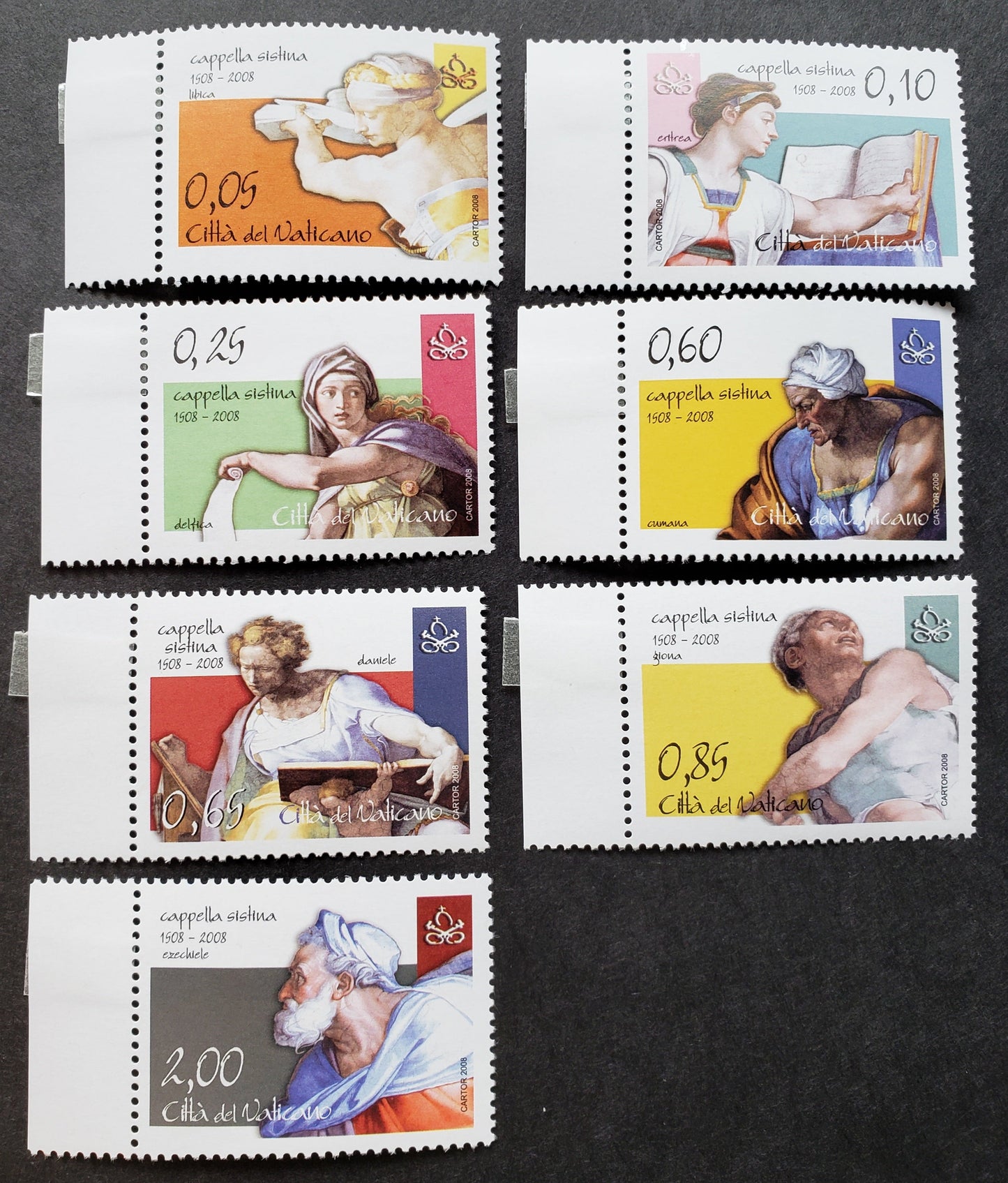 Lot 243 Vatican City SC#1376/1382 2008 Sistine Chapel Paintings By Michelangelo Issue, 7 VFNH Singles, Click on Listing to See ALL Pictures, 2017 Scott Cat. $12.85