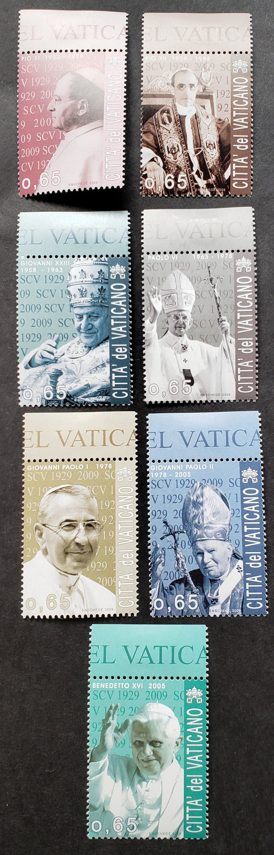 Lot 247 Vatican City SC#1403/1409 2009 Vatican City State 80th Anniv. Issue, 7 VFNH Singles, Click on Listing to See ALL Pictures, 2017 Scott Cat. $11.5