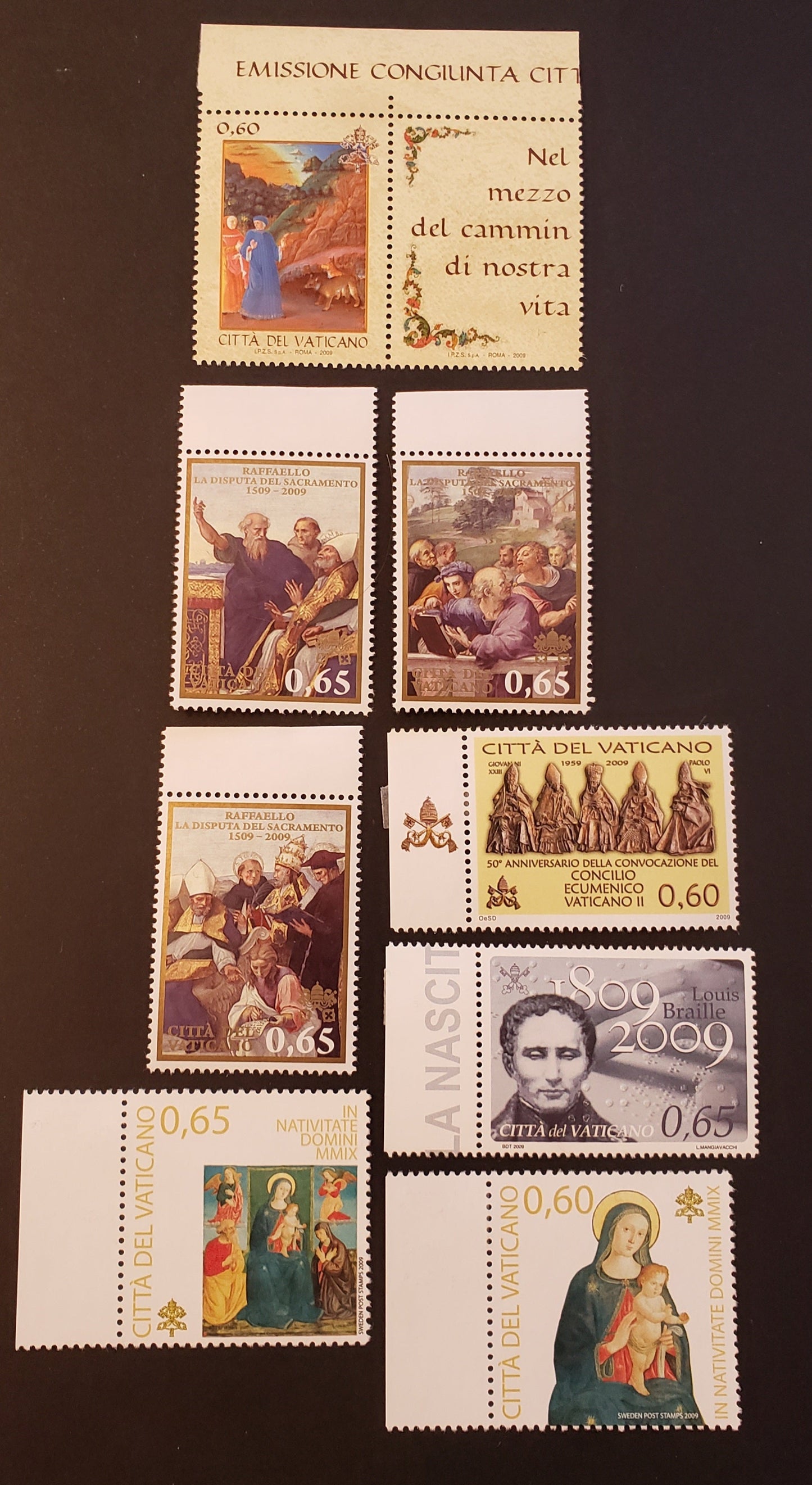 Lot 253 Vatican City SC#1422/1433 2009 Italian Language Day / Christmas Issues, 8 VFNH Singles, Click on Listing to See ALL Pictures, 2017 Scott Cat. $15.4