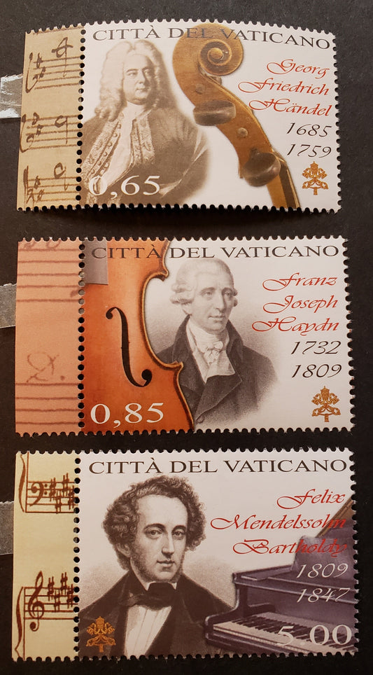 Lot 254 Vatican City SC#1427/1429 2009 Composers Issue, 3 VFNH Singles, Click on Listing to See ALL Pictures, 2017 Scott Cat. $19.5