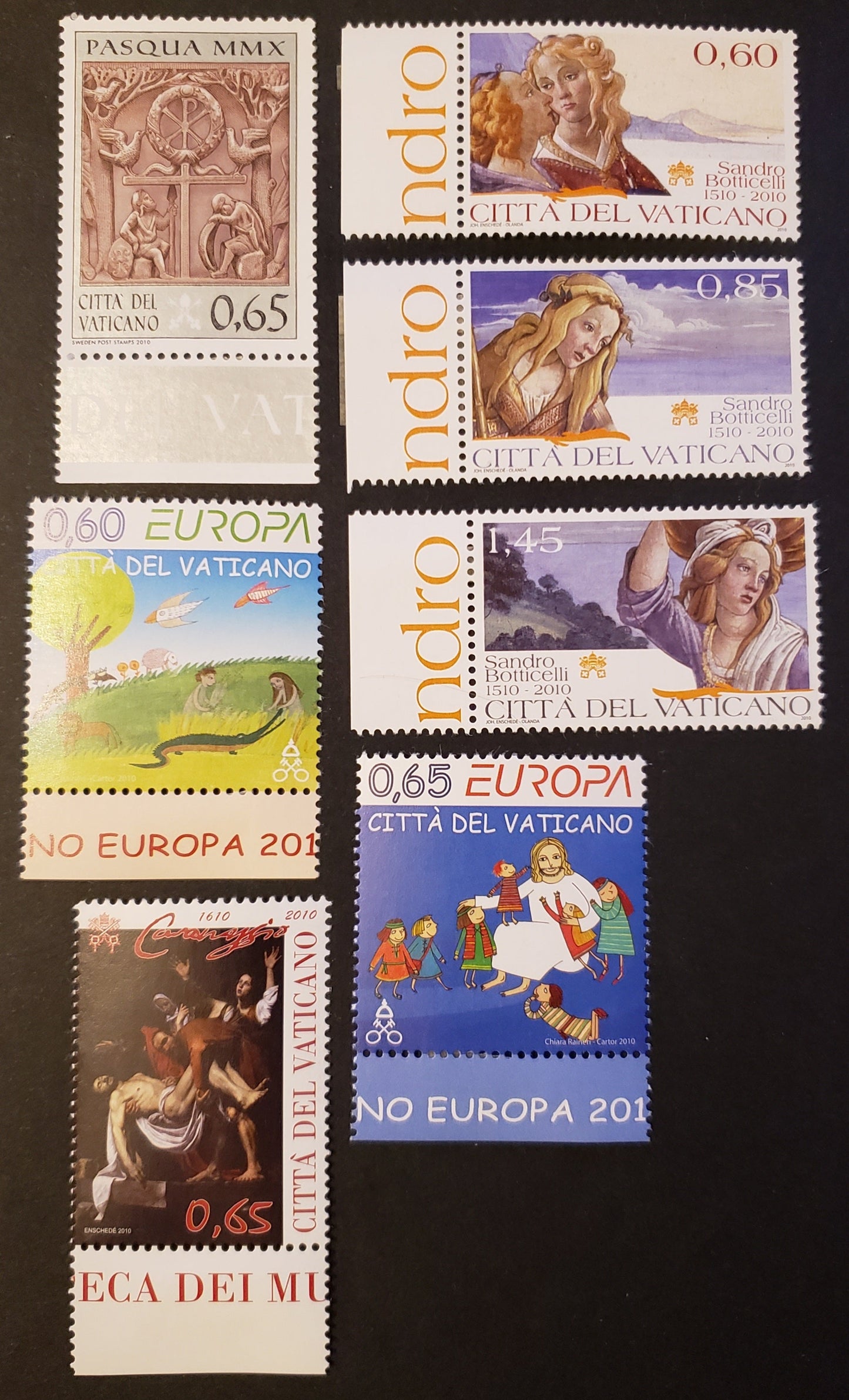 Lot 256 Vatican City SC#1434/1440 2010 Easter / Europa Issues, 7 VFNH Singles, Click on Listing to See ALL Pictures, 2017 Scott Cat. $15.25