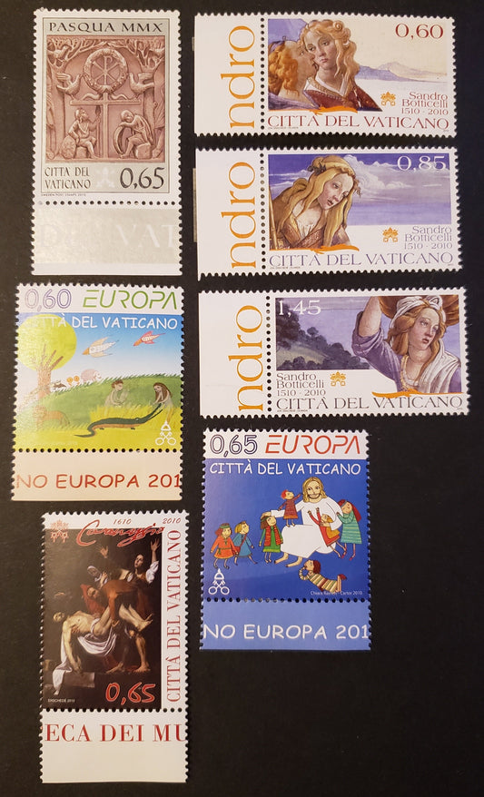 Lot 256 Vatican City SC#1434/1440 2010 Easter / Europa Issues, 7 VFNH Singles, Click on Listing to See ALL Pictures, 2017 Scott Cat. $15.25