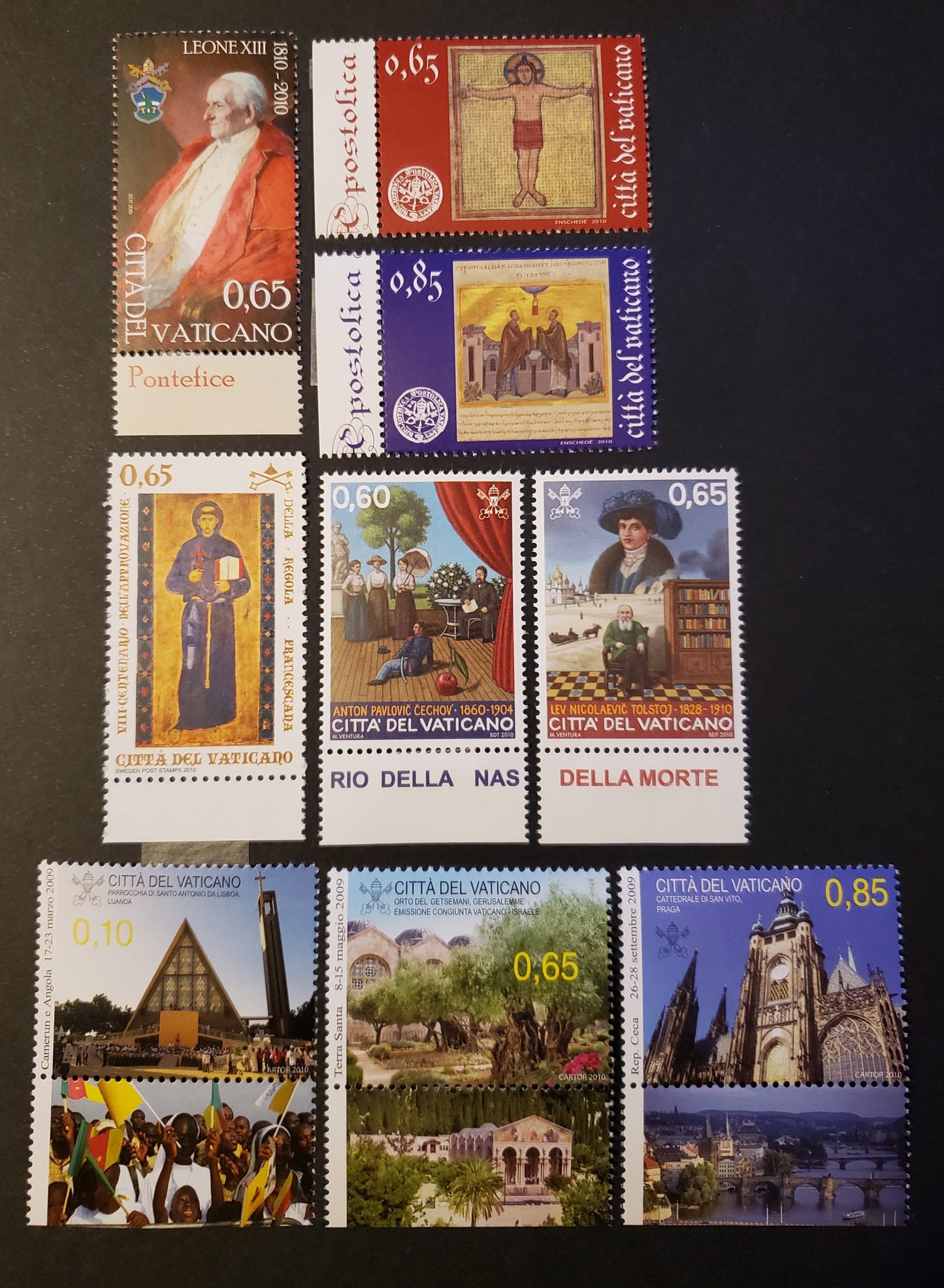 Lot 259 Vatican City SC#1445/1457 2010 Pope Leo XIII / Travels Of Pope Benedict XVI Issues, 9 VFNH Singles, Click on Listing to See ALL Pictures, 2017 Scott Cat. $16.9