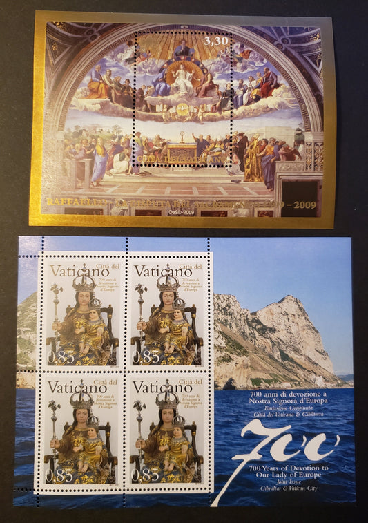 Lot 260 Vatican City SC#1402var/1425 2009 Gibraltar Shrine / The Disputation Of The Holy Sacrament Issues, A VFNH Sheet Of 4 And A Souvenir Sheet, Click on Listing to See ALL Pictures, 2017 Scott Cat. $18.75