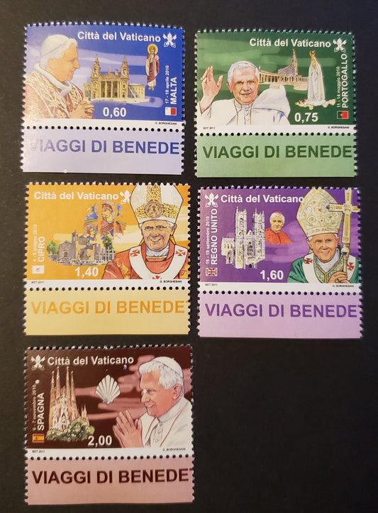 Lot 266 Vatican City SC#1485/1489 2011 Travels Of Pope Benedict XVI Issue, 5 VFNH Singles, Click on Listing to See ALL Pictures, 2017 Scott Cat. $18