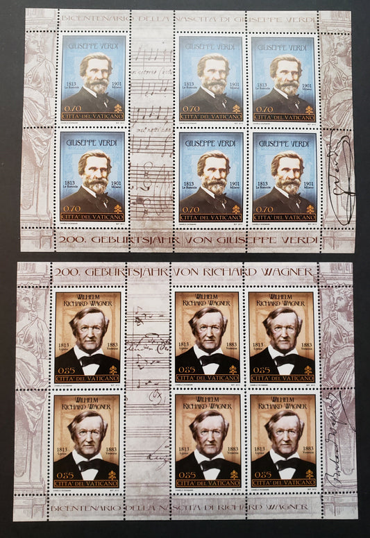 Lot 271 Vatican City SC#1537var/1538var 2013 Composers Issue, 2 VFNH Sheets Of 6, Click on Listing to See ALL Pictures, 2017 Scott Cat. $25.5